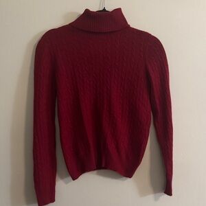 Kenar Rich Red Cable Knit Turtleneck Cashmere Sweater